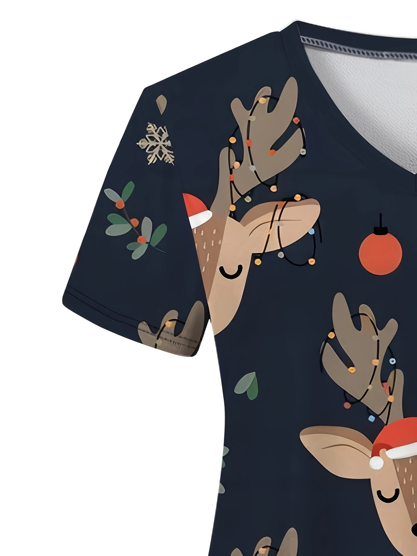 Tara – Cartoon Reindeer V-neck Scrub Top