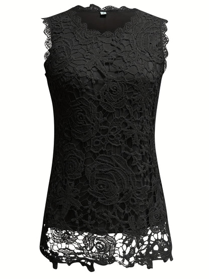 Adalyn - Sleeveless Tank Top with Contrast Lace and Floral Pattern for women