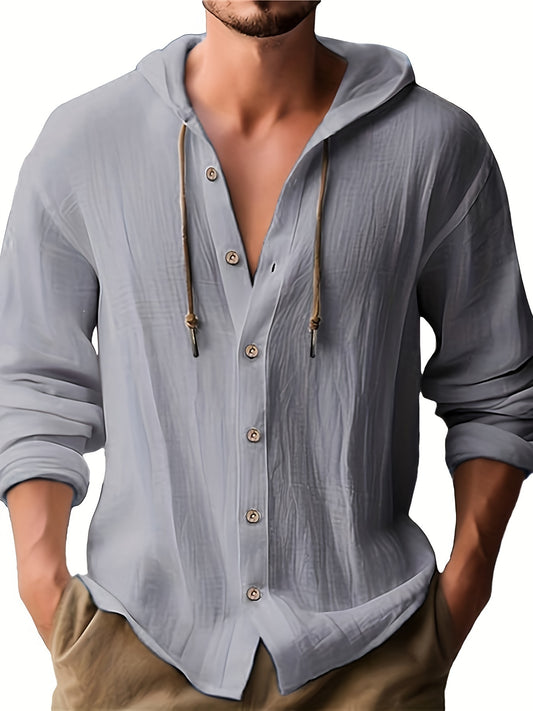 Logan - Hooded Cotton Shirt with Button Up and Long Sleeve for Men