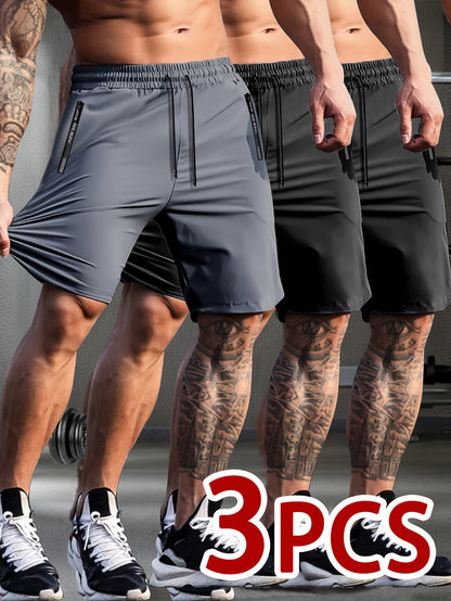 Donald - 3 Pieces Active Shorts with High Stretch and Zip Pockets for Men