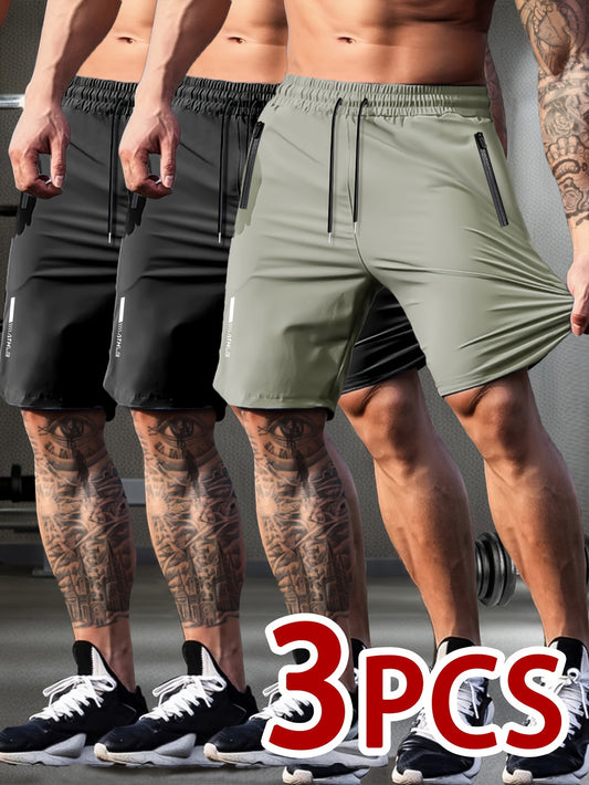 Donald - 3 Pieces Active Shorts with High Stretch and Zip Pockets for Men