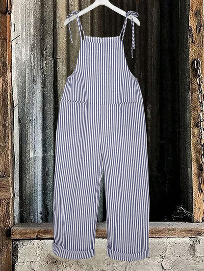 Linda – Striped Sleeveless Overalls with Tie Shoulders