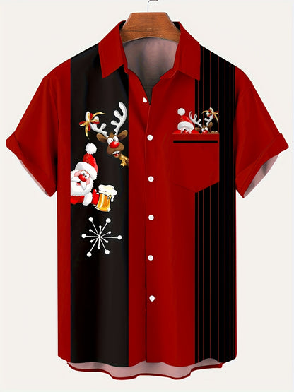 Jasper - Button Up Shirt with Snowman and Santa Print for Men