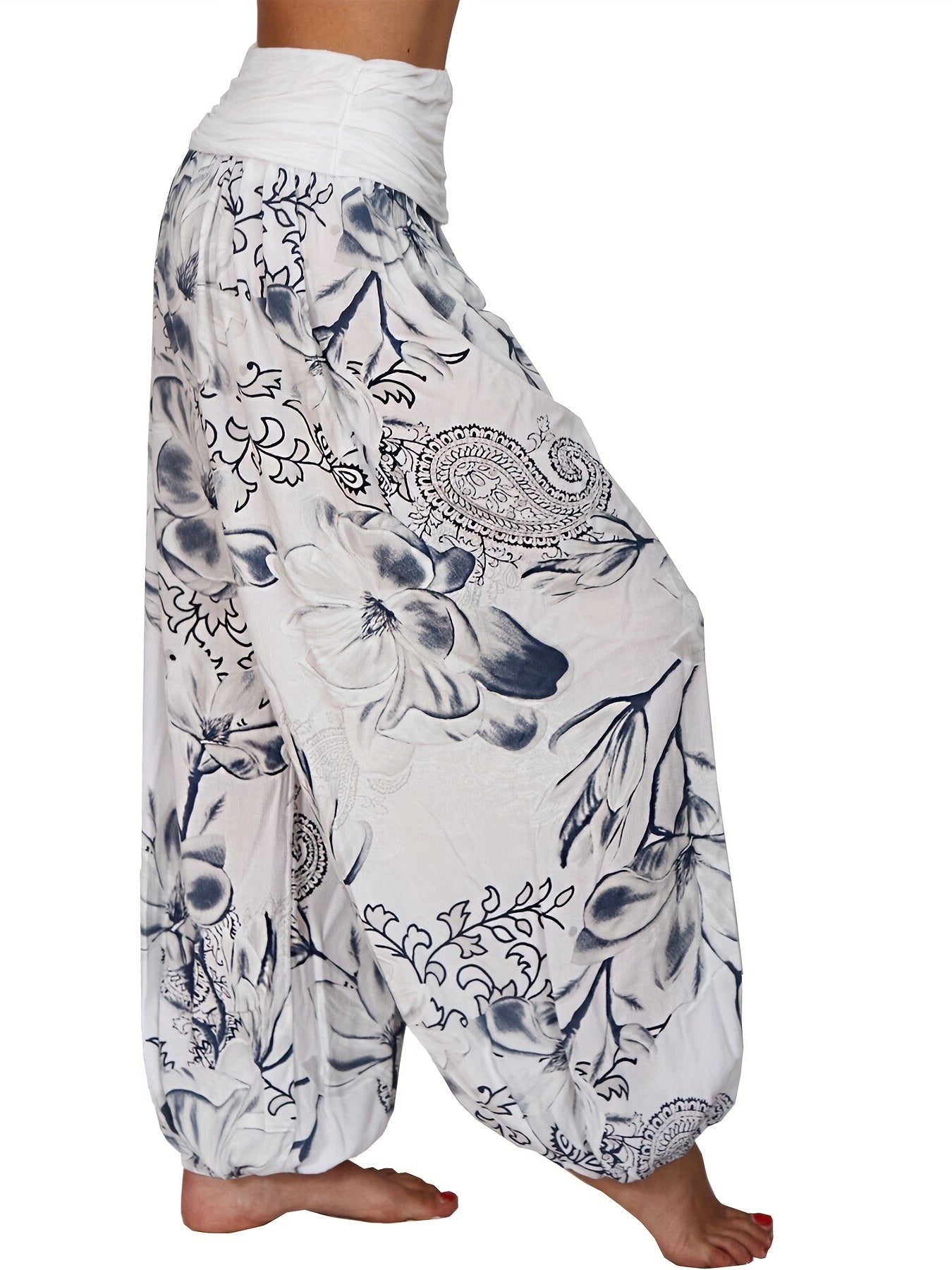 Penelope - Baggy Harem Pants wth Boho Floral Print and High Waisted for Women