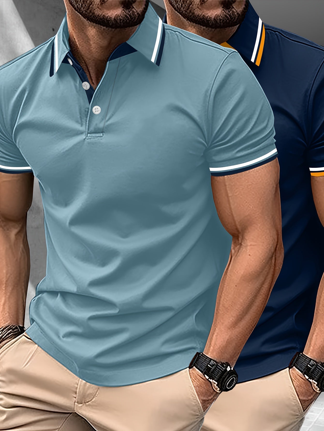 James - 2pcs Polo Shirts with Contrast Collar for Men