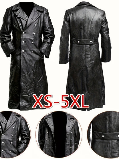 Guy – Men's Double-Breasted Long PU Leather Windbreaker