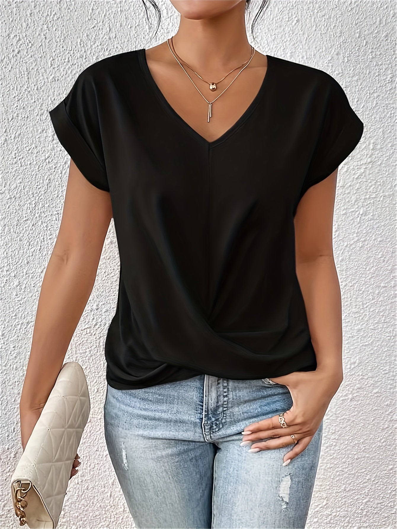 Avery - Casual V Neck Blouse with Cap Sleeve for Women