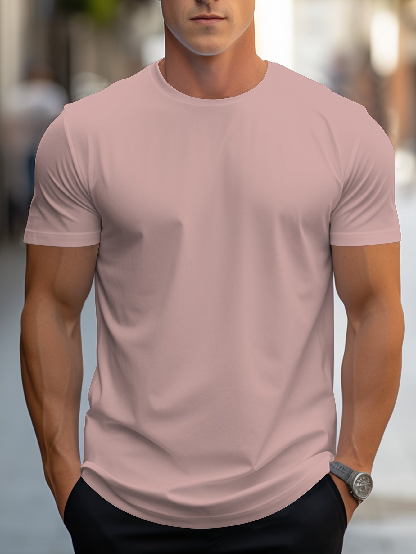 Robert - Solid Color T-Shirt with Round Neck and Short Sleeve for Men