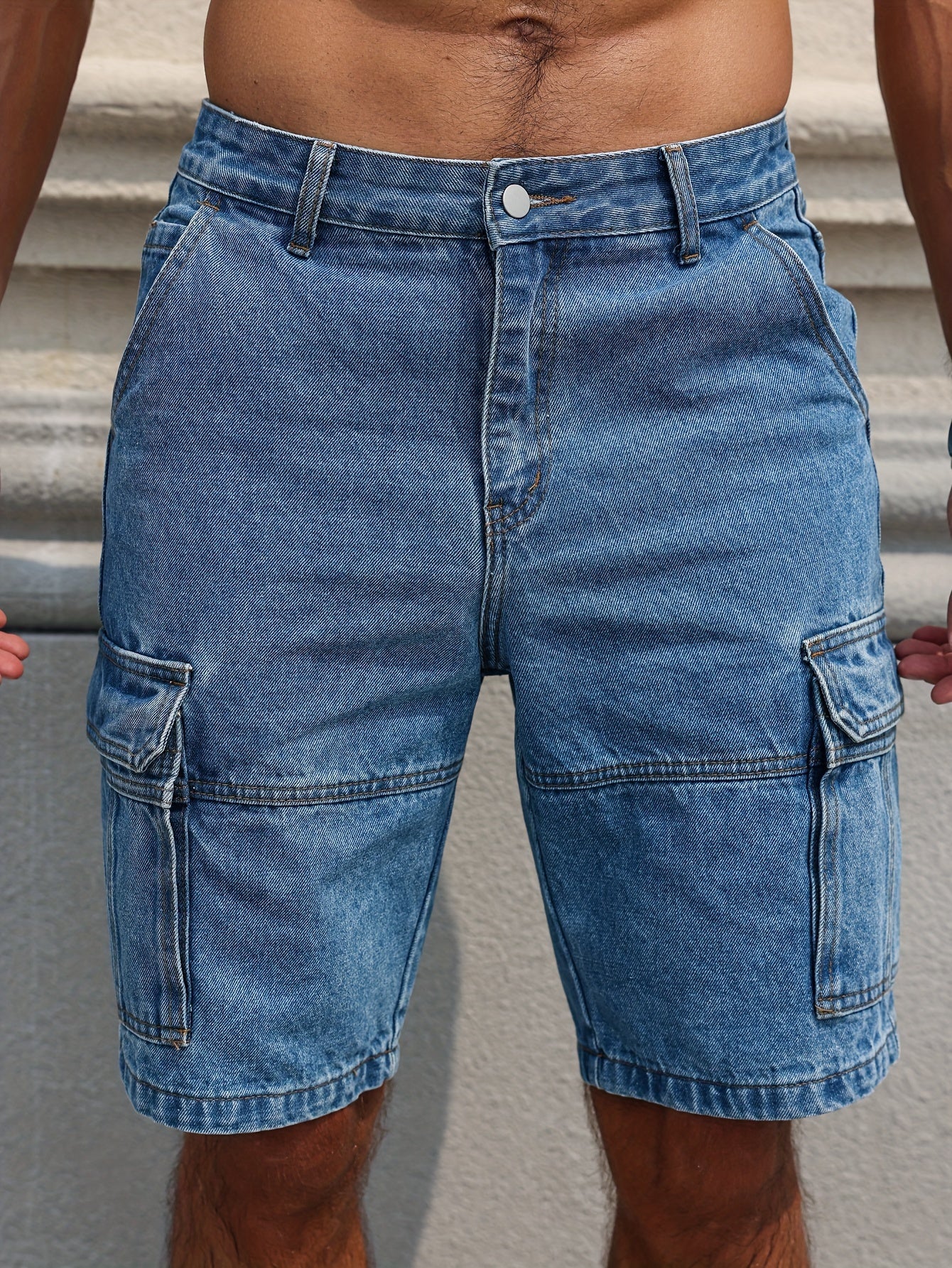 Fernando - Casual Loose Fit Denim Shorts with Knee-Length Jorts and Pockets for Men