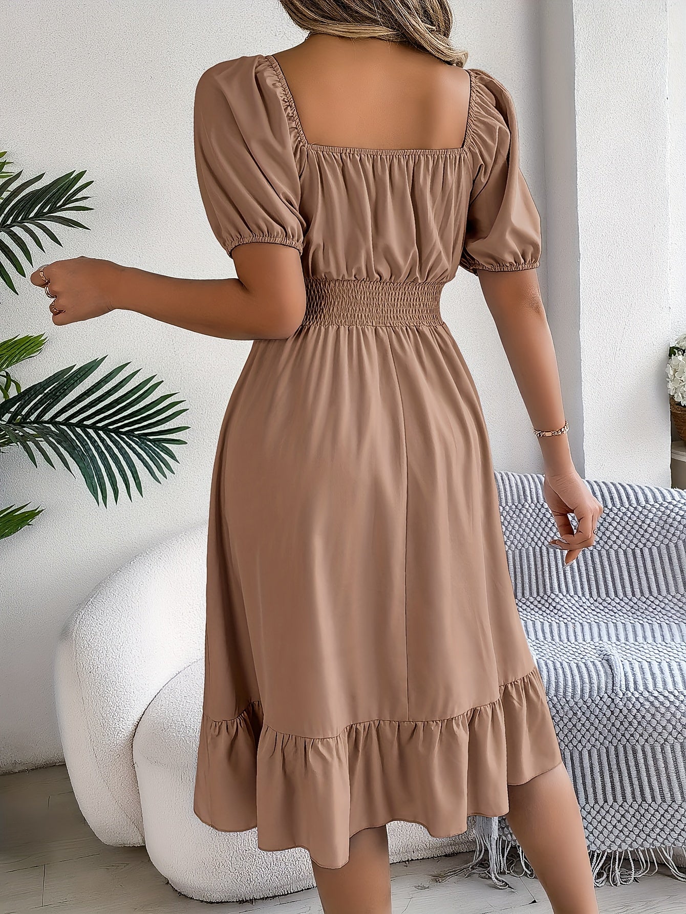 Lovilia - Puff Sleeve Dress with Ruched Bust and Ruffle Hem for Women