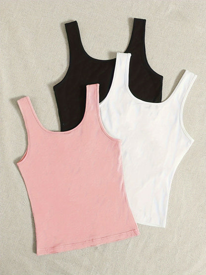 Ruth - 3 Pieces Tank Tops with Sleeveless and Crew Neck for Women