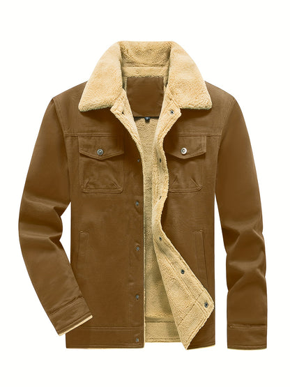 Christopher - Casual Warm Fleece Jacket with Flap Pocket and Button Up for Men