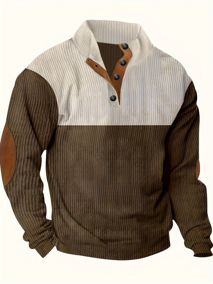 Aaron – Men's Henley Shirt with Contrast Patchwork