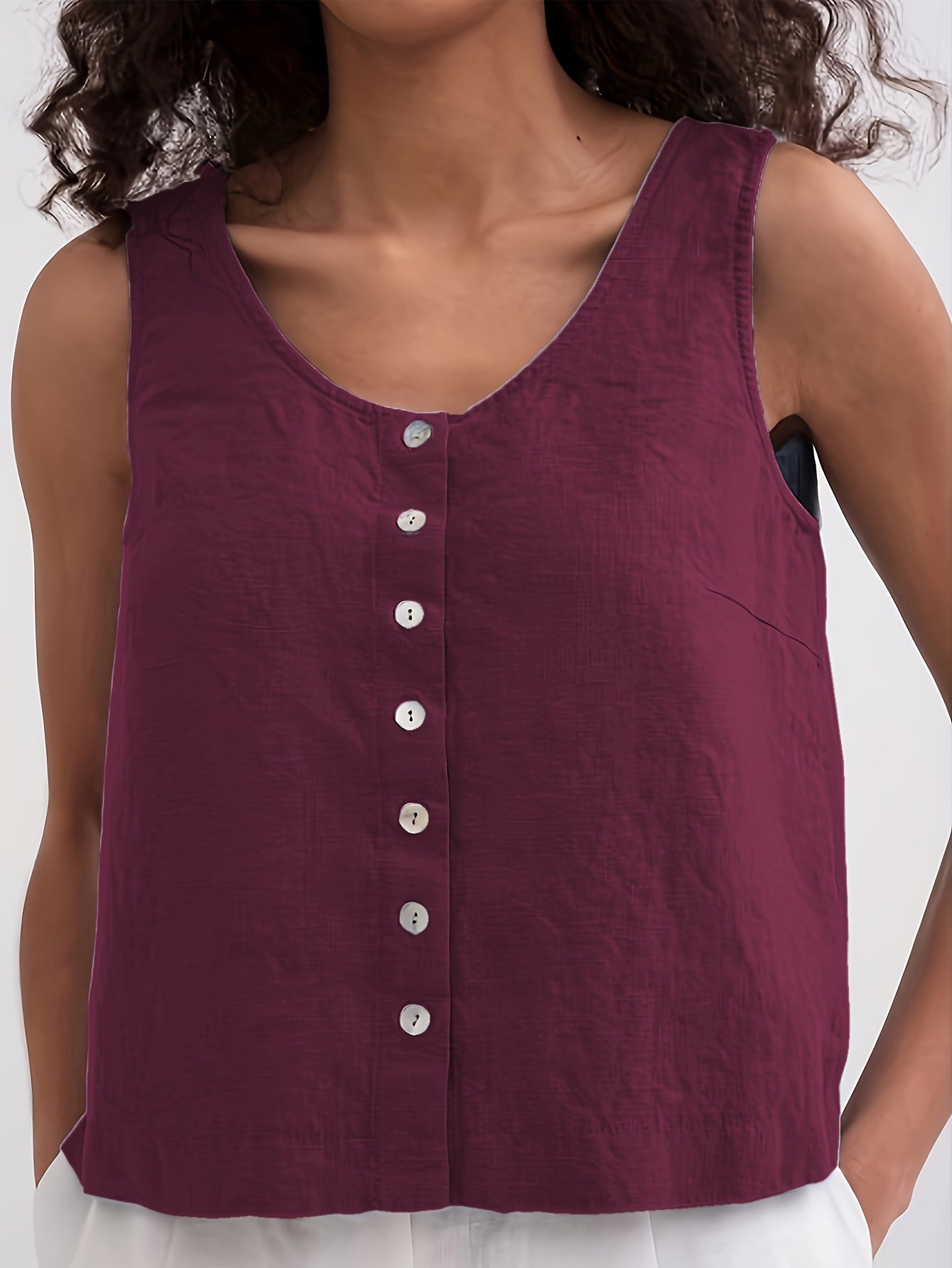 Olivia - Sleeveless Tank Top with Single Breasted and Button Front for Women