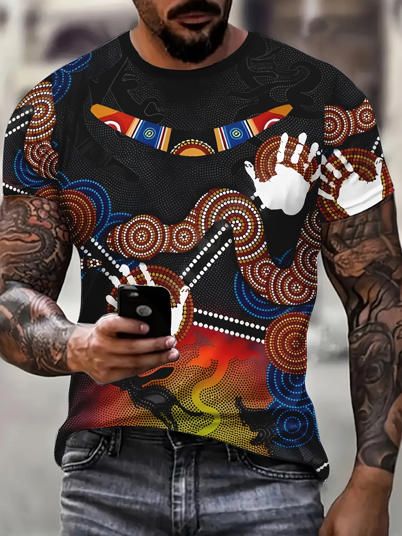 Gabriel - Casual T-Shirt with 3D Graphic Print and Slim Fit for Men