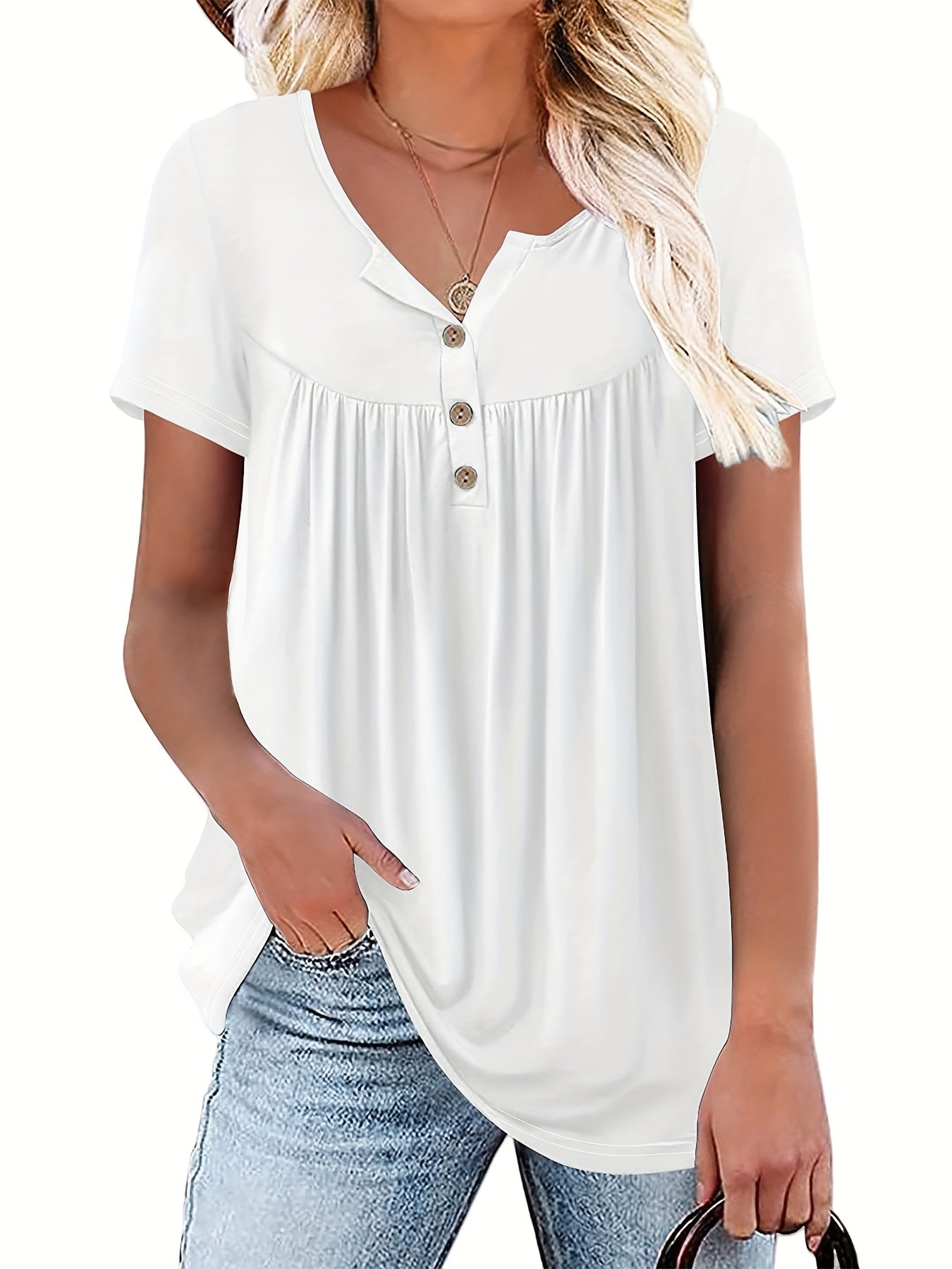 Marie - V Neck Blouse with Button Front for Women