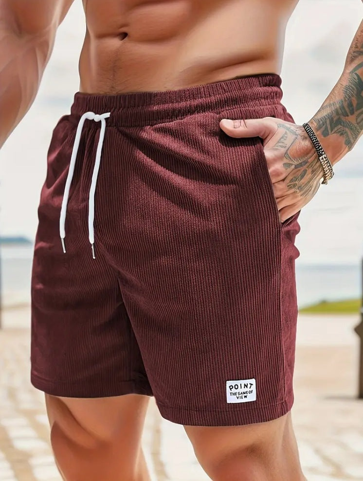 Matthew - Label Patched Corduroy Shorts with Drawstring for Men