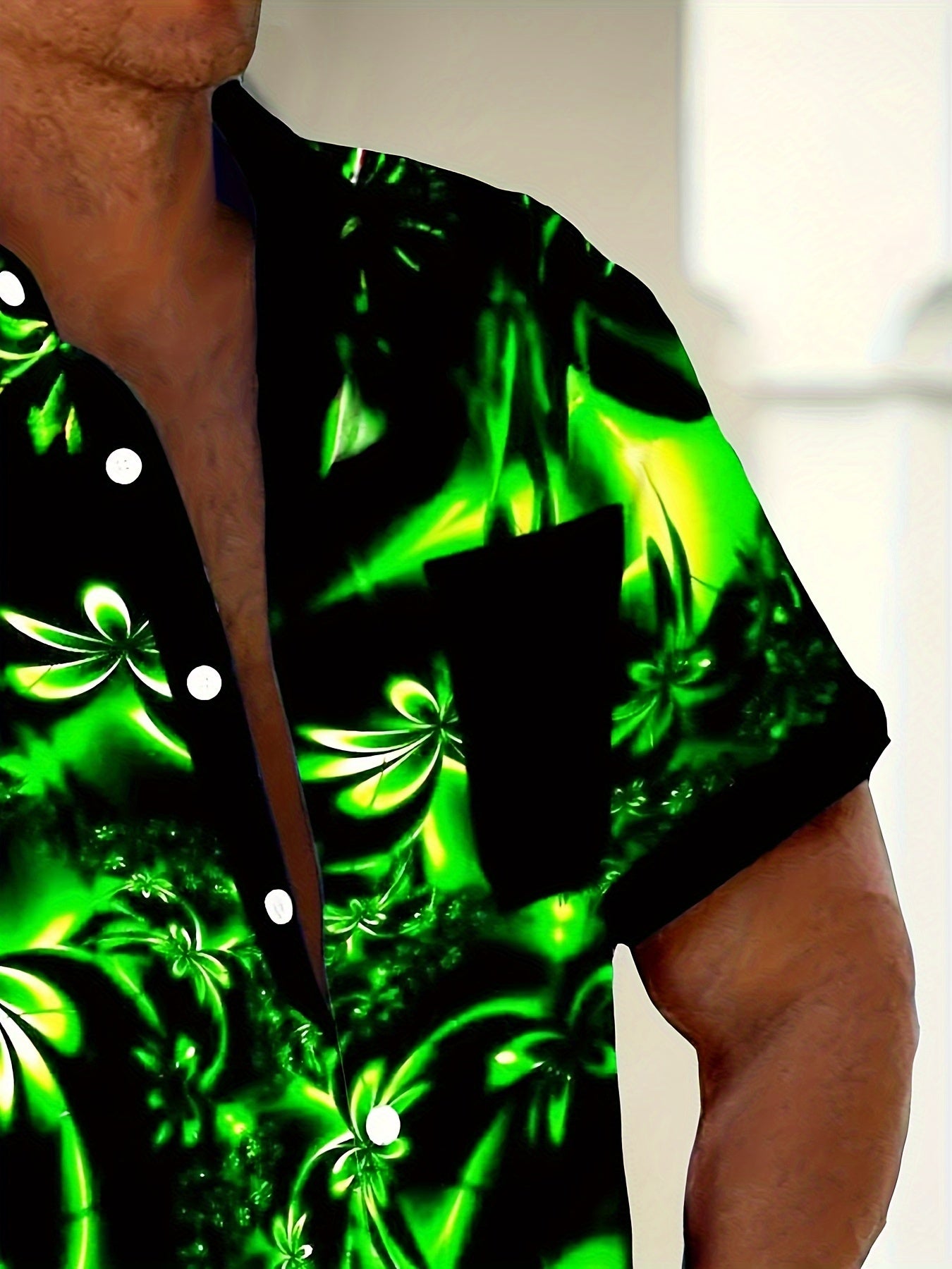 Andrew - Button-up Shirt with Hawaiian Fluorescent Gradient Art 3D Floral Print for Men