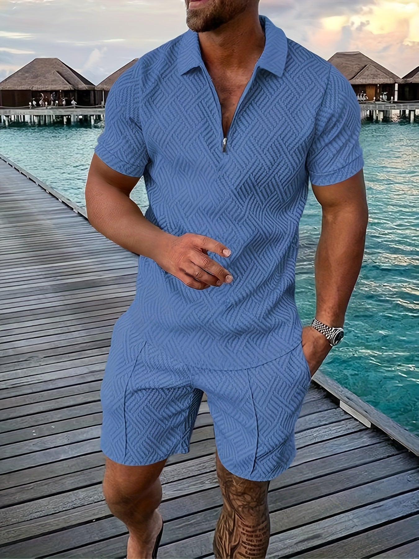 Christopher – Casual Lapel Shirt and Drawstring Shorts Set