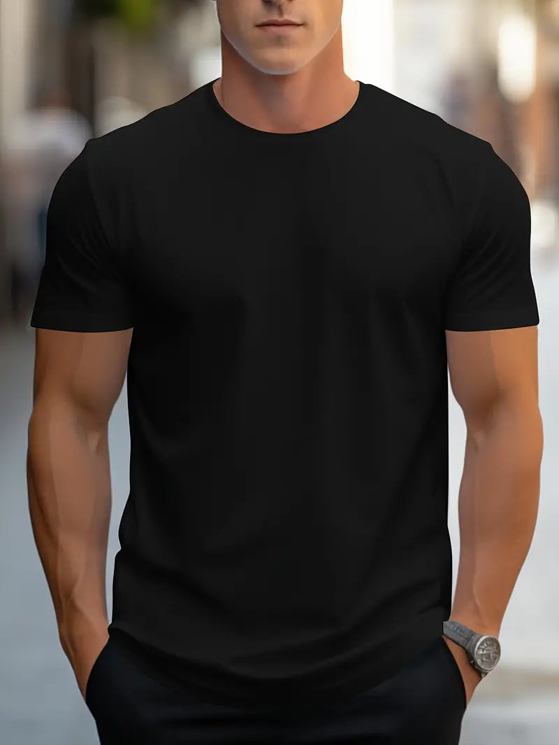 Robert - Solid Color T-Shirt with Round Neck and Short Sleeve for Men