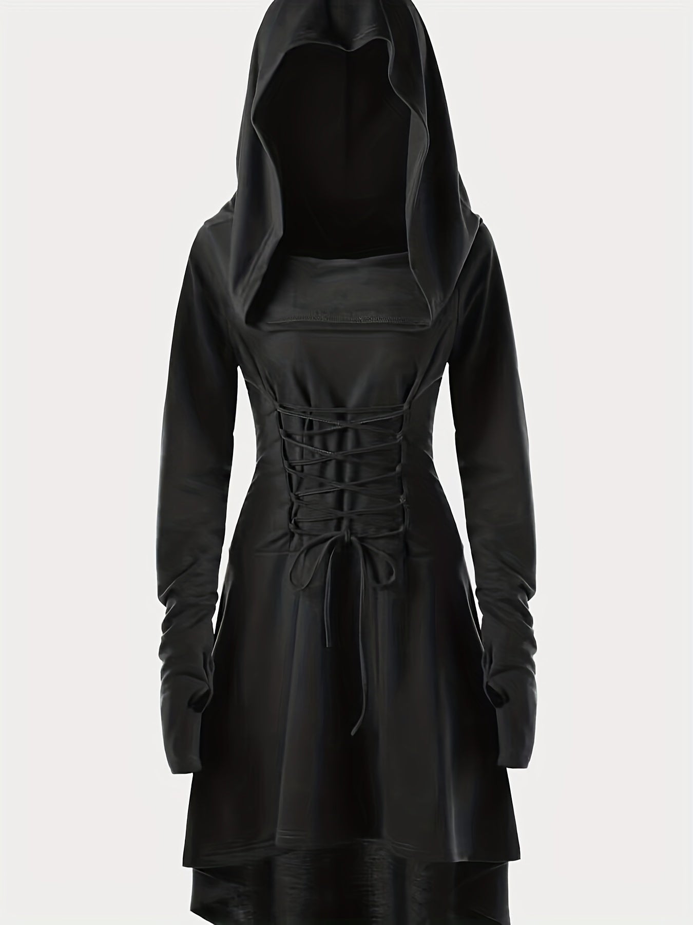 Stella - Gothic Hooded Cosplay Dress with Long Sleeve and Waist Straps for Women