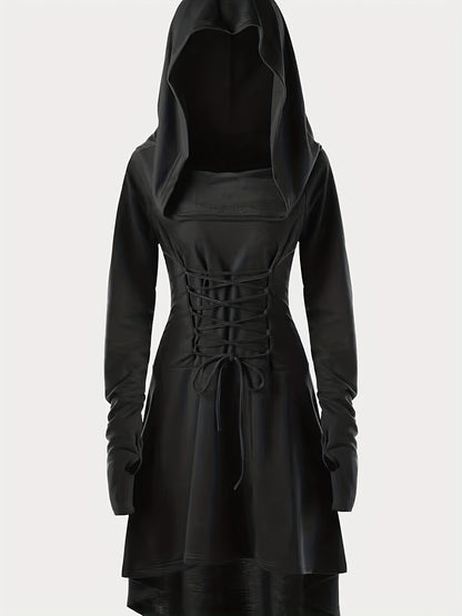 Stella - Gothic Hooded Cosplay Dress with Long Sleeve and Waist Straps for Women