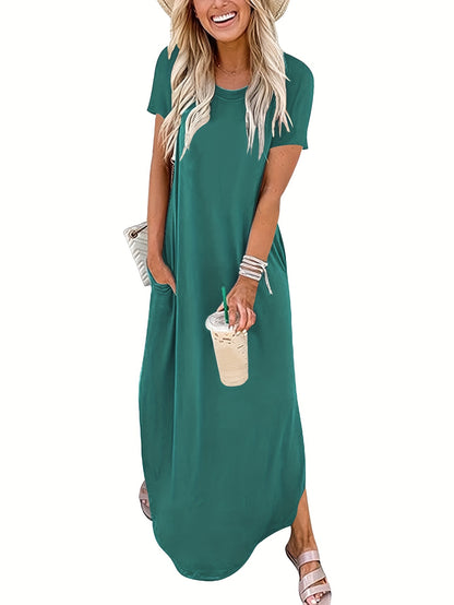 Riley - Maxi Dress with Loose Fit and Curved Hem for Women