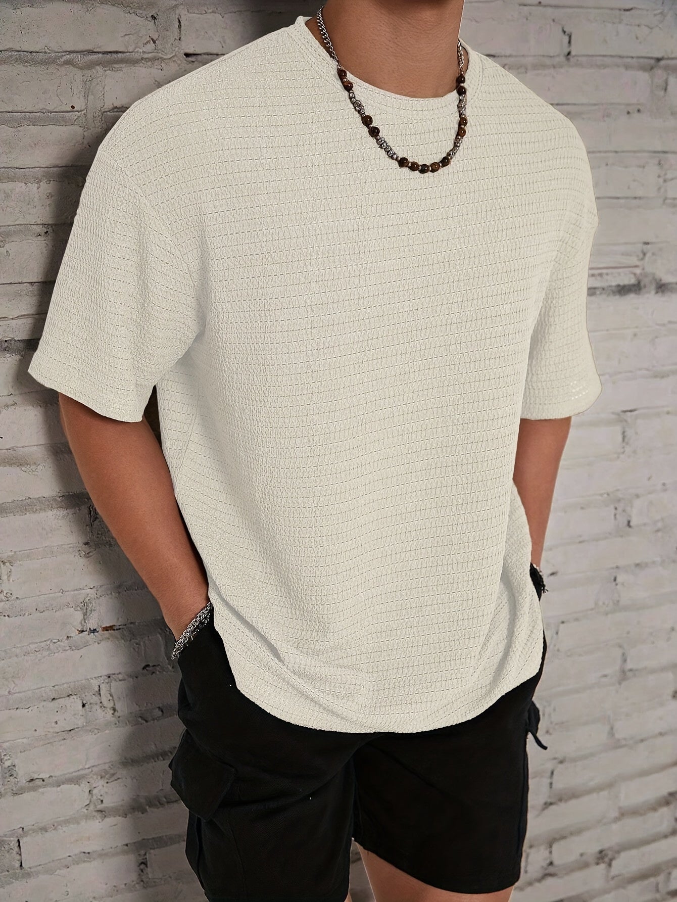 William - Textured T-shirt with Loose Fit and Crew Neck for Men