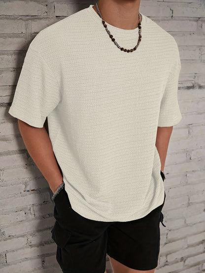 William - Textured T-shirt with Loose Fit and Crew Neck for Men