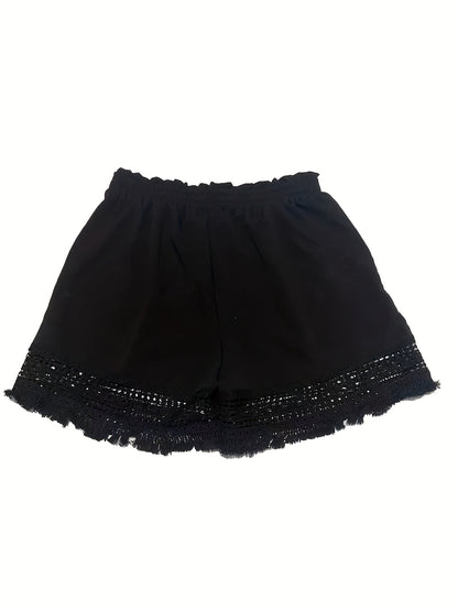 Matilda - Lace Trim Shorts with Elastic Waist and Slant Pocket for Women