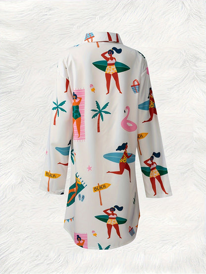 Chelsea – Vacation Cartoon Print Long Sleeve Shirt