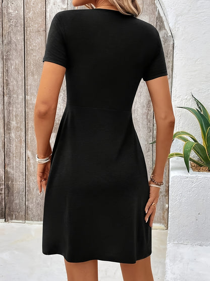 Juniper - Elegant Twist Front V-neck Dress with Short Sleeve and A-line for Women