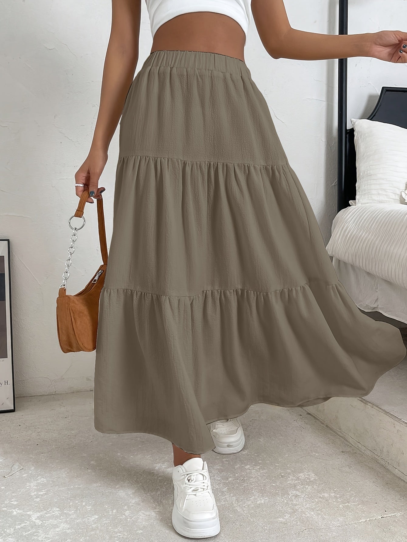 Georgia - Elegant High Waist Ankle Length Skirt with Ruched Hem for Women