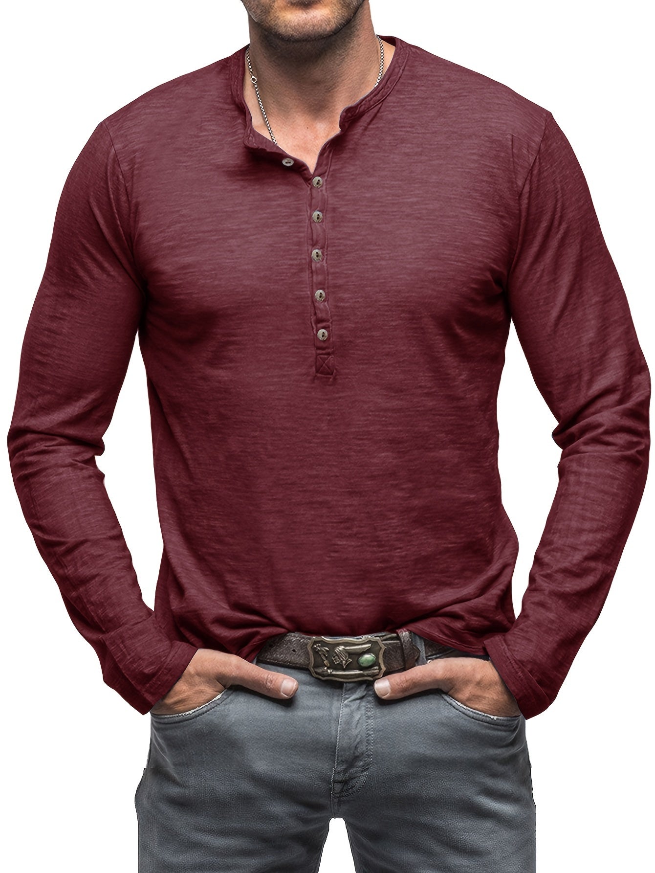 Chris – Men's Cotton Long Sleeve Henley Shirt