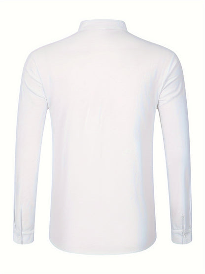 Mason - Henley Shirt with Cotton Linen Blend and Long Sleeve for Men