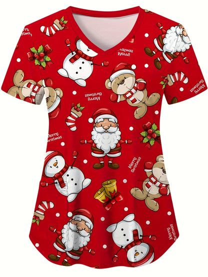 Liza - Scrub Shirt with Christmas Snowman Print for Women