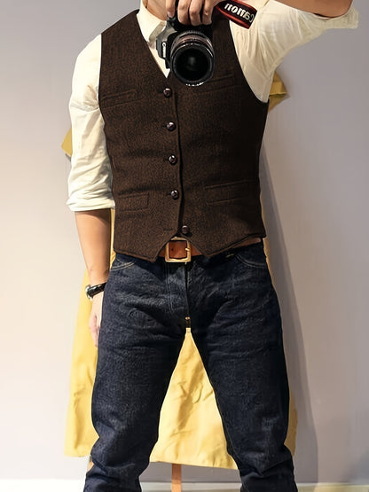 Tristan – Men's Vintage-Inspired Herringbone Wool Blend Vest