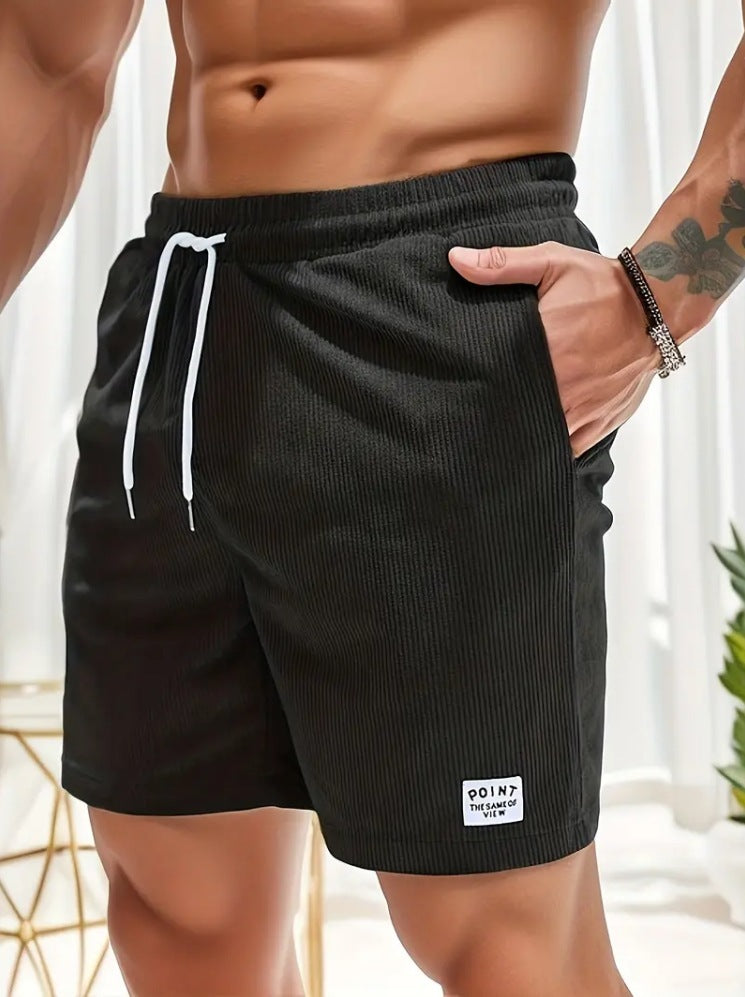 Matthew - Label Patched Corduroy Shorts with Drawstring for Men