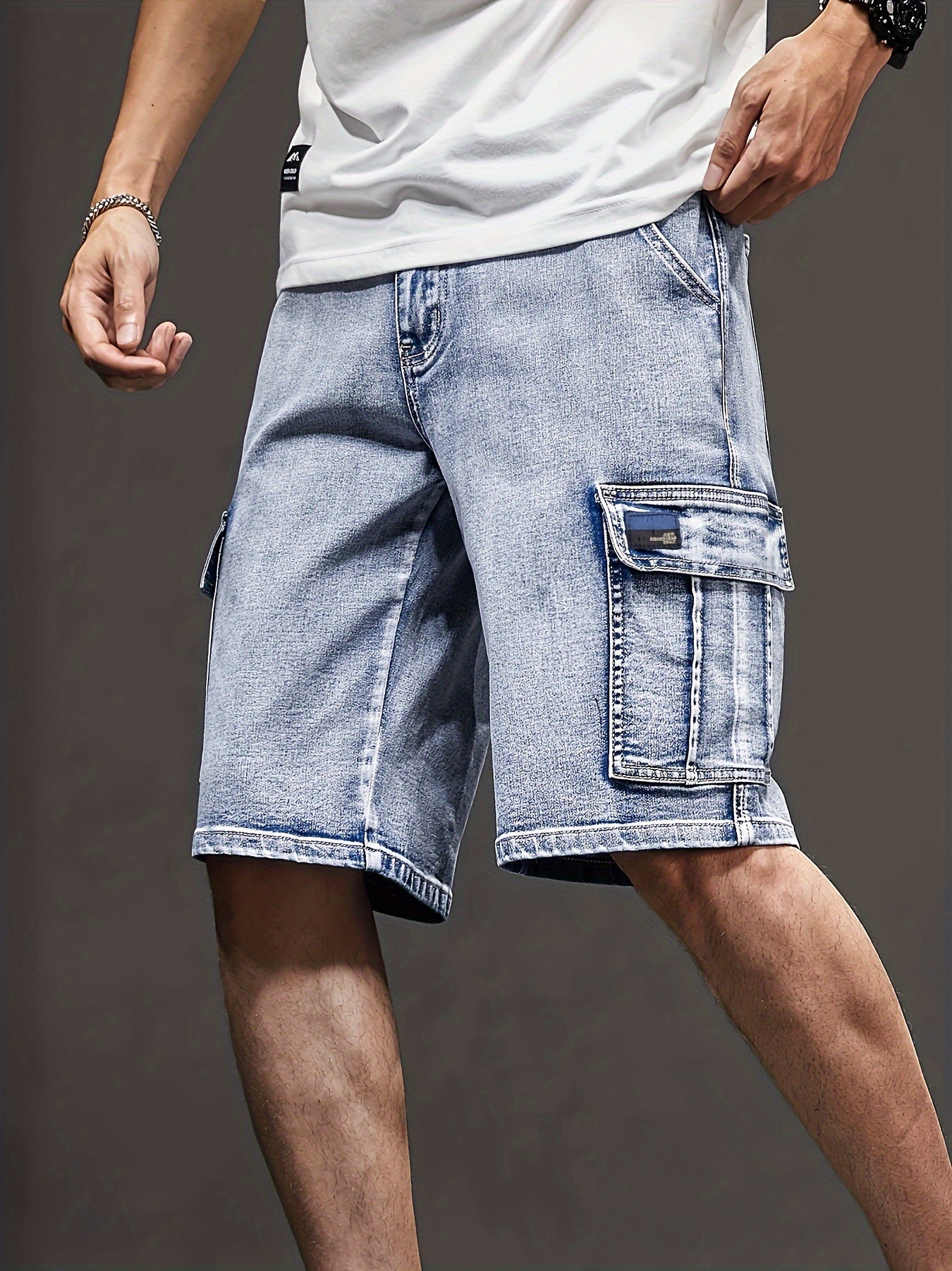 Joshua - Denim Cargo Shorts with Flap Pockets for Men