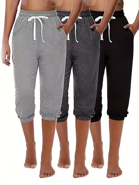 Camilla - 3pcs Drawstring Joggers with Slant Pockets for Women