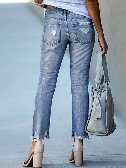 Olivia - Denim Jeans with Ripped and Ankle-Length for Women