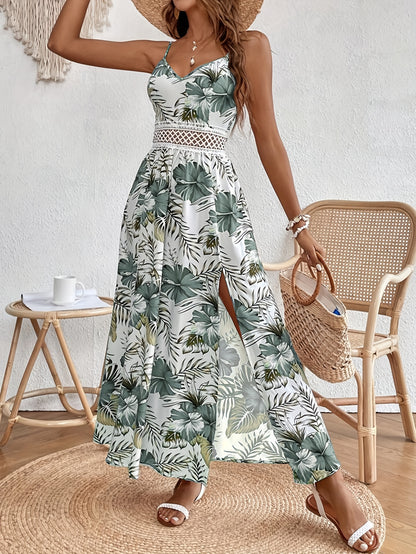 Belinda - Elegant Sleeveless Split Dress with Floral Print and Spaghetti Strap for Women