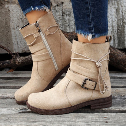 Susan – Women's Retro Buckle Ankle Boots with Side Zipper