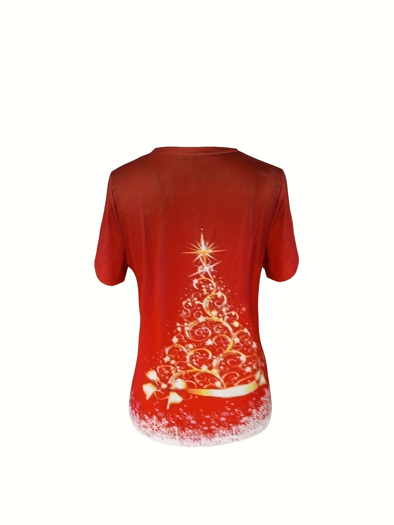 Leah - Chic T-Shirt with Festive Red Christmas Tree Print for Women