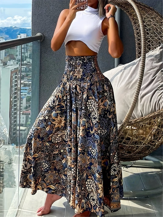 Jessica – Boho Shirred High Waist Floral Print Wide Leg Pants