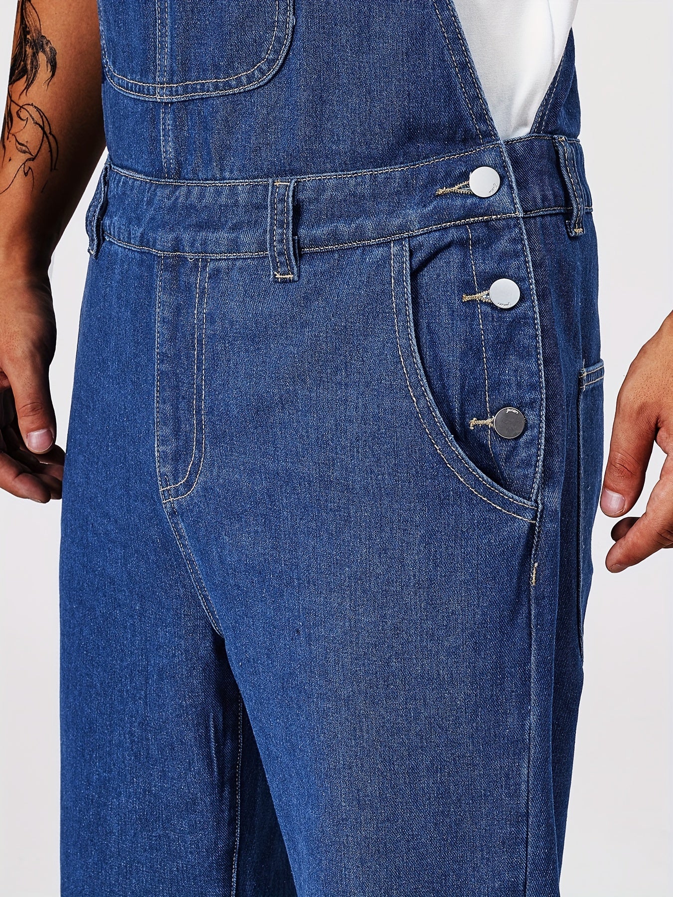 Tom – Washed Denim Overalls with Multi Pockets