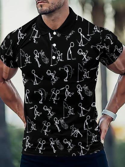 Roger - Casual Polo Shirt with Stick Man Graphic Print for Men