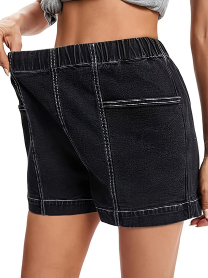 Zoe – Women's Sporty Denim Shorts with Elastic Waist