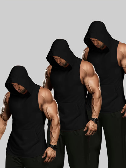 Benny - 3pcs Sleeveless Tanktop Set with Hood for Men