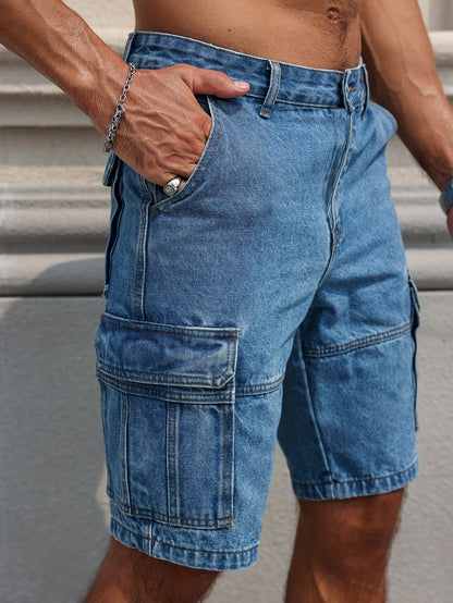 Fernando - Casual Loose Fit Denim Shorts with Knee-Length Jorts and Pockets for Men